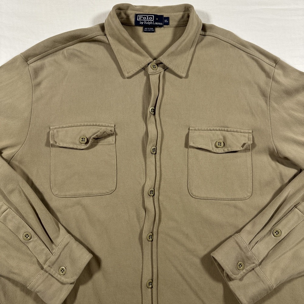 Polo by Ralph Lauren Double Pocket Beige Long Sleeve Button Up Shirt Men Size XL